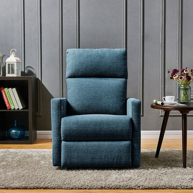 Darcy Blue Fabric Upholstered Recliner Chair/Armchair Sofa with Retractable Footrest - Torque India